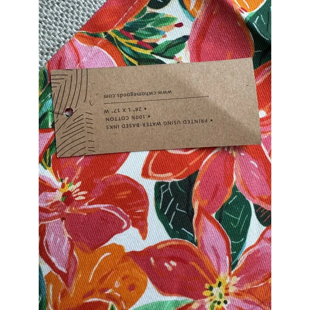 CW Home Tropical Poinsettia Kitchen Towels Qty 2 Cotton Floral Pink Orange NWT
